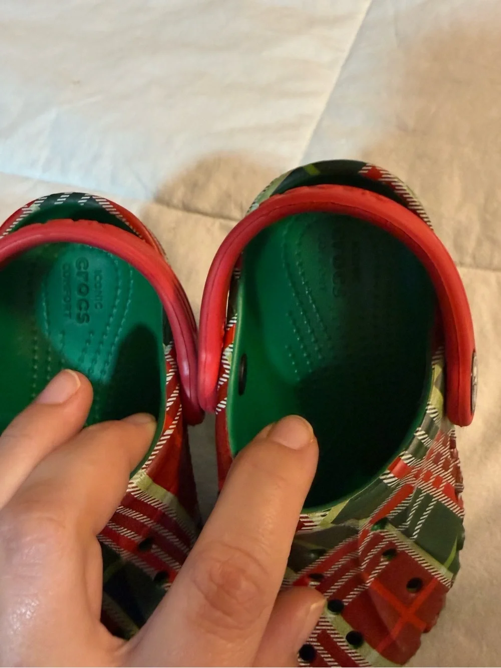 CROCS Kids Plaid Clog in Red & Green